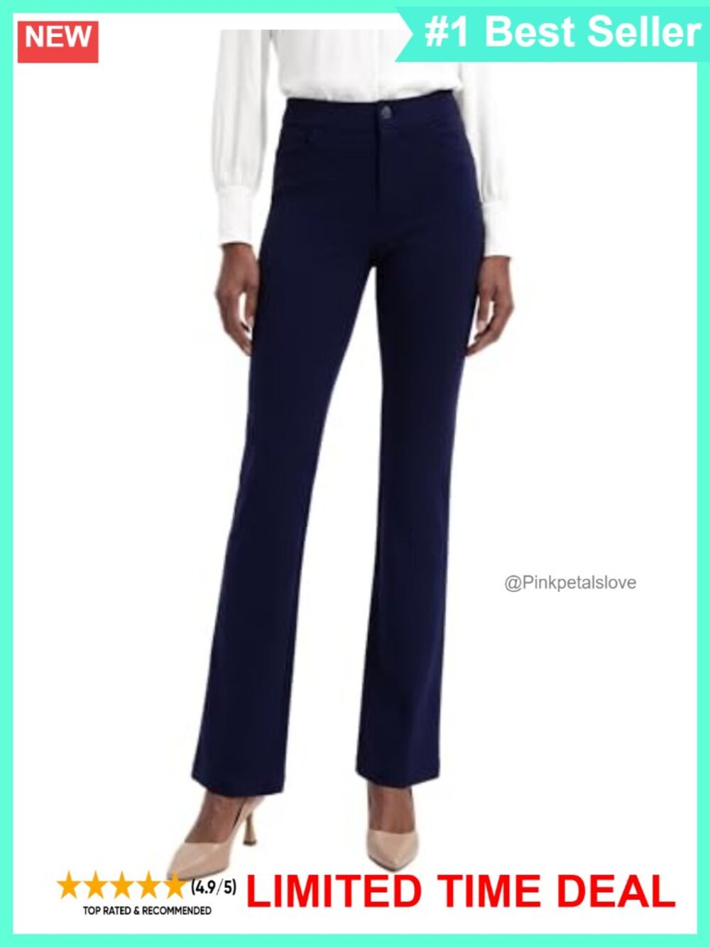 Compression Knit Trouser 5-Pocket Bootcut Pant Mid-Rise Stretch Wear to Work